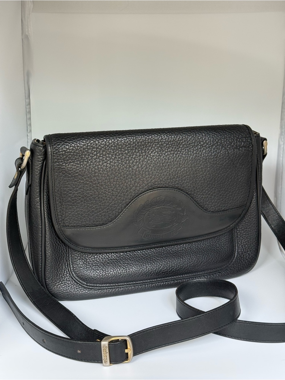 Vintage Burberry Black Pebbled Leather Crossbody Bag | Quiet Luxury | COA